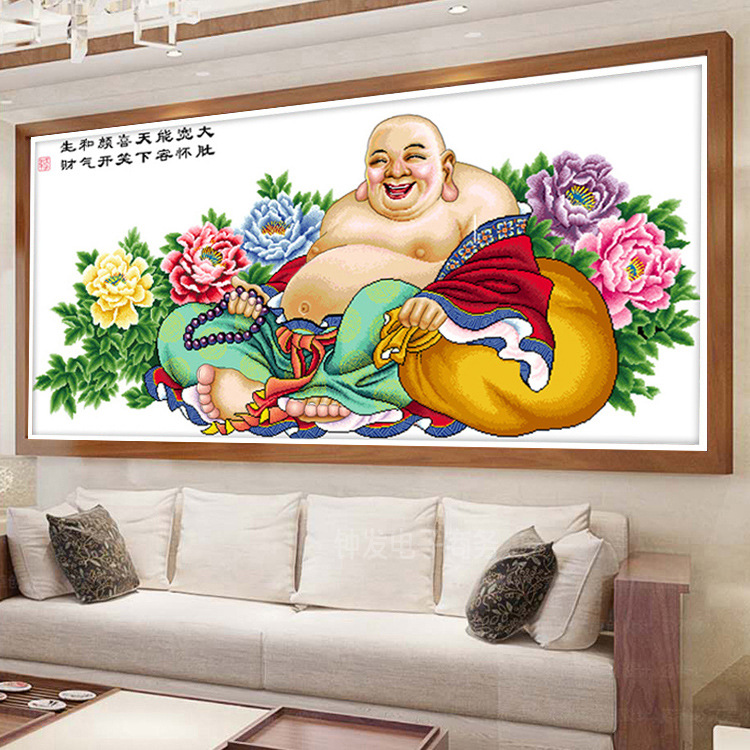 【美娜丽莎】客厅画中国风刺绣高端大气弥勒佛十字绣非满绣
