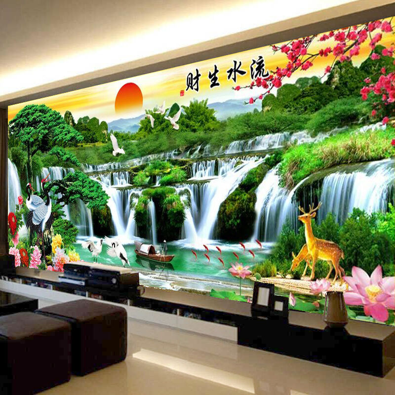 【美娜丽莎】山水画客厅卧室十字绣流水生财蒸蒸日上66色满绣无勾边