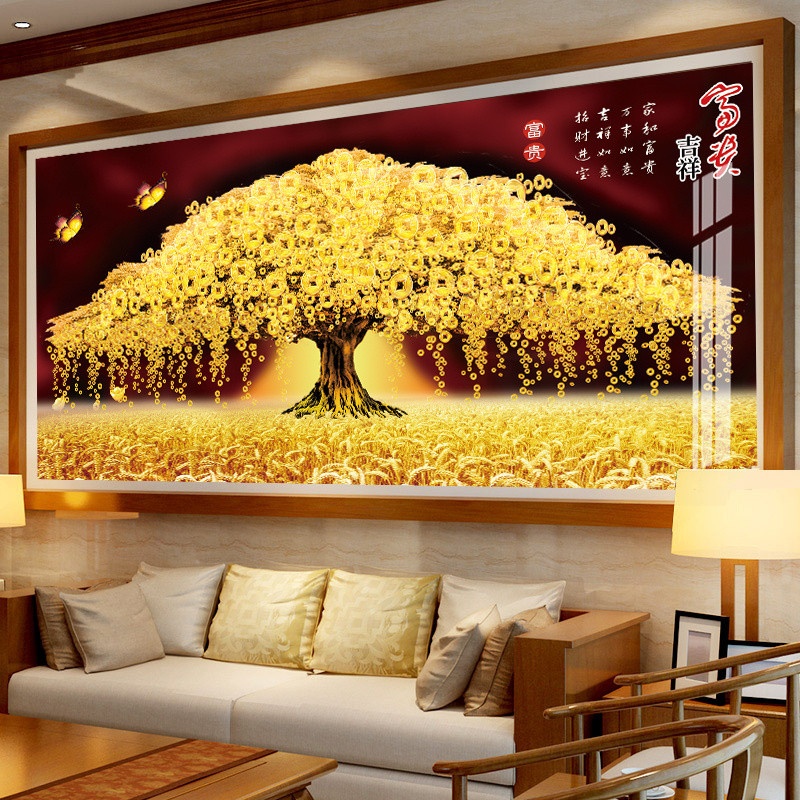 【美娜丽莎】简约客厅画黄金满地发财摇钱树十字绣20色满绣无勾边