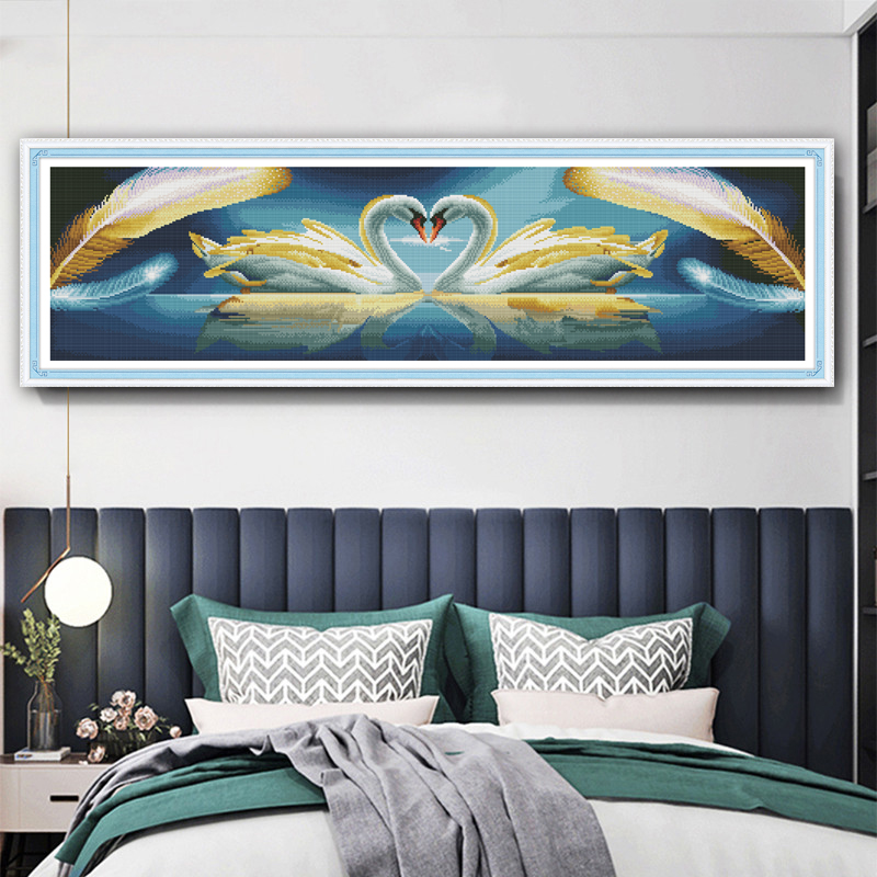 【大格】卧室床头画心心相印天鹅十字绣儿童房37色满绣无勾边