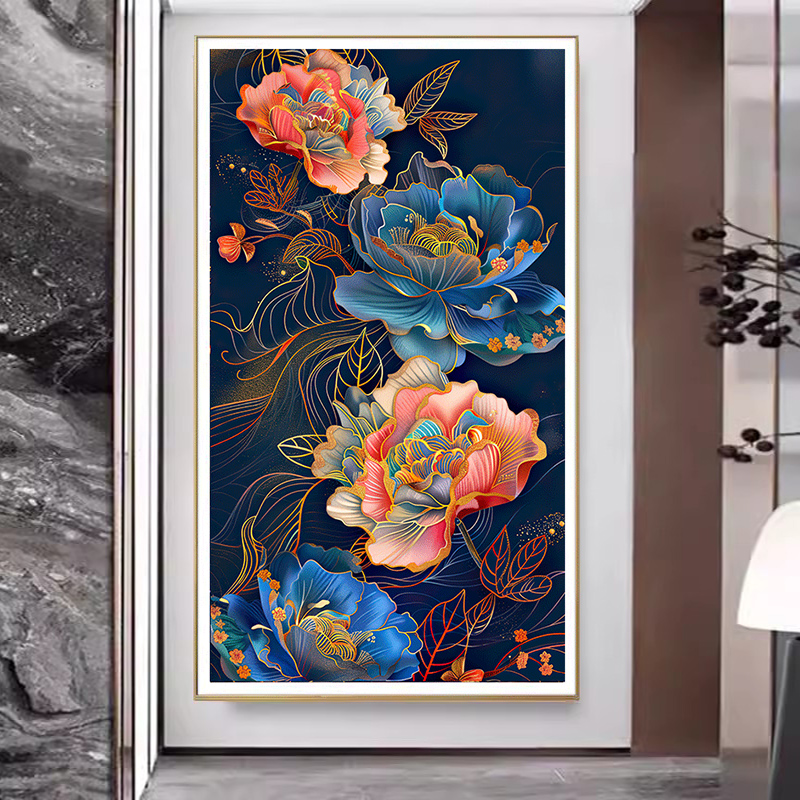 【美娜丽莎】国潮插画牡丹十字绣30色满绣无勾边现代简约玄关画