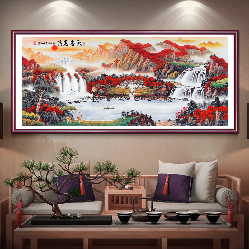 【美娜丽莎】风景画高端大气流水生财风水宝地十字绣48色满绣无勾边