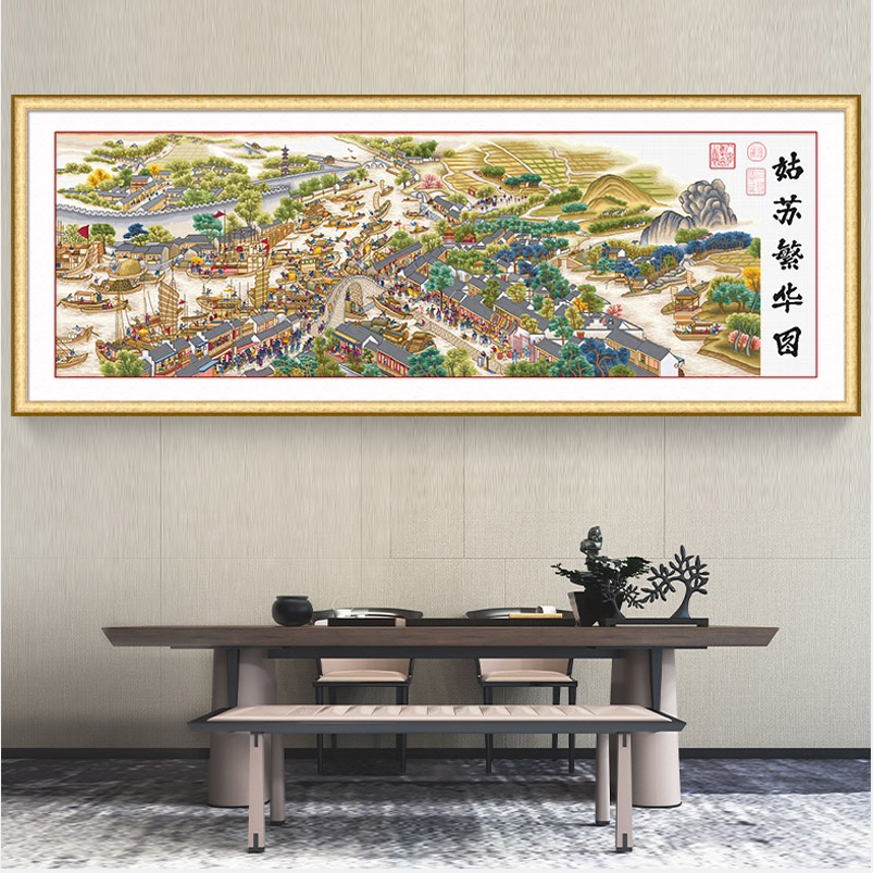 【美娜丽莎】客厅画中国风古绢布姑苏繁华图十字绣96色满绣有勾边