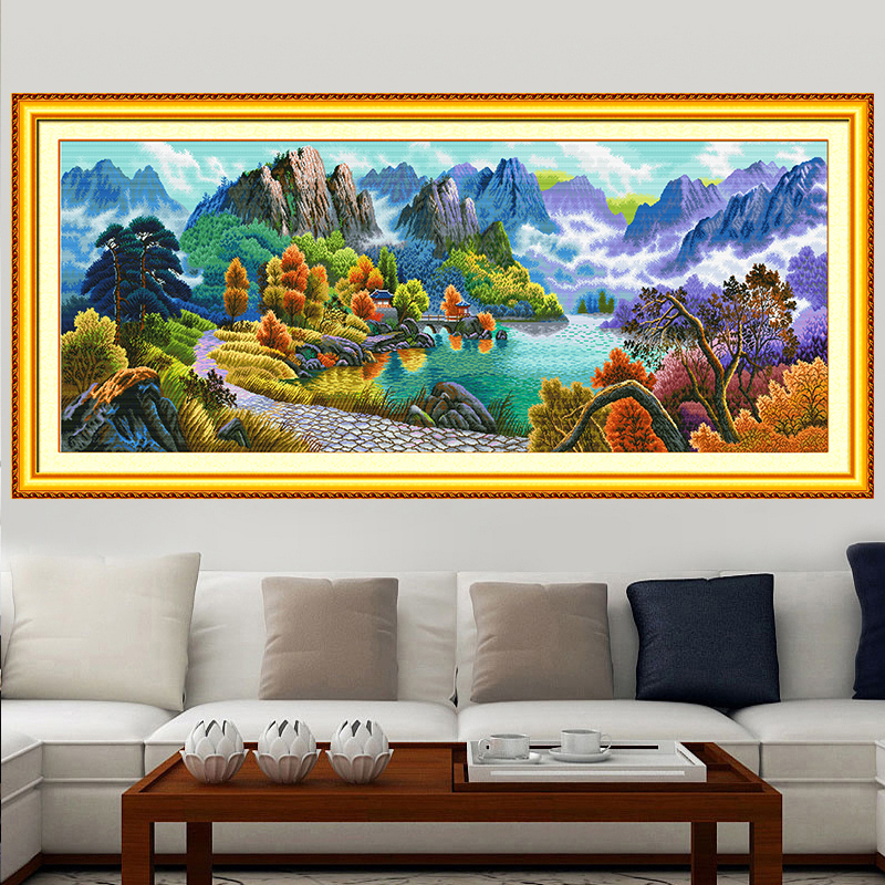 【大格】客厅画中国风刺绣流水生财聚宝盆十字绣满绣无勾边58色