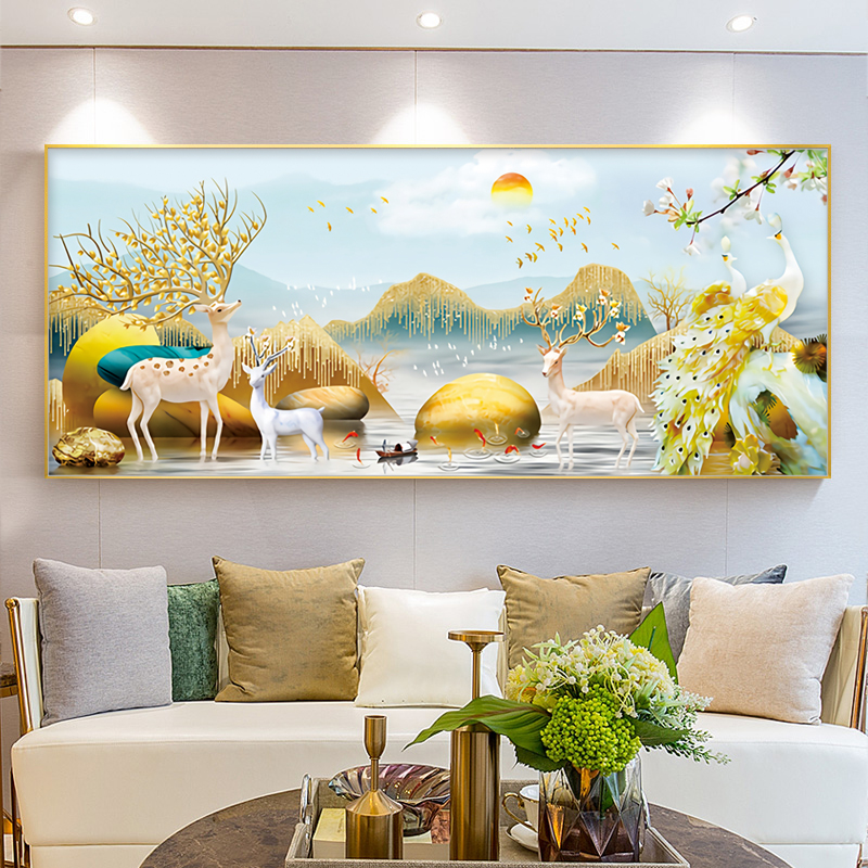 【美娜丽莎】简约现代客厅画金色发财麋鹿十字绣50色满绣无勾边