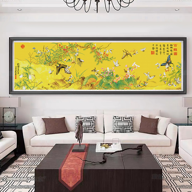 【美娜丽莎】中国风刺绣古绢布郎世宁百蝶图十字绣满绣大格无勾边