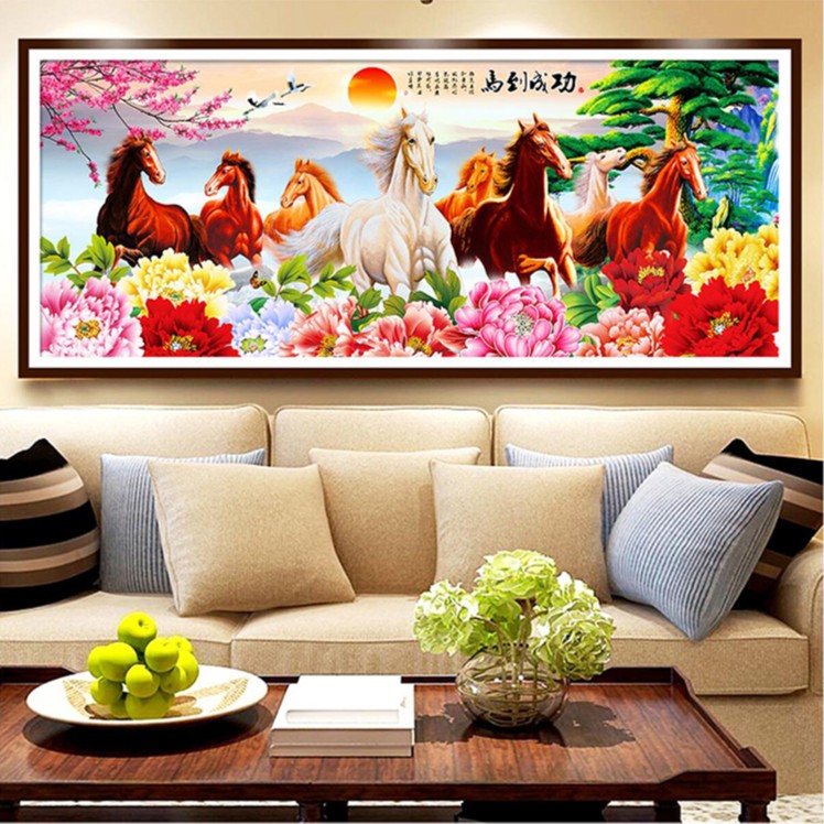 【美娜丽莎】风景画大气十字绣马到成功富贵迎客松66色满绣有勾边