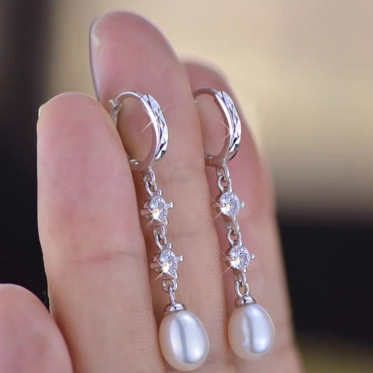 天然淡水珍珠耳环2025年新款潮925银耳坠耳扣女气质长款耳饰