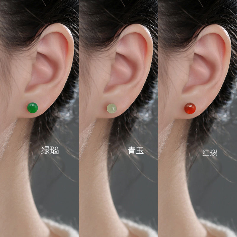 天然玛瑙精致耳钉s925纯银耳环女气质高级简约小巧百搭耳坠