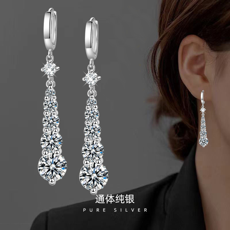 925银耳饰 s925纯银耳环女2025年新款网红爆款高级镶钻水滴耳坠