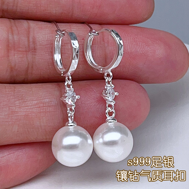 足银耳饰 专柜s999足银纯银耳环女经典百搭耳坠气质不过敏耳饰
