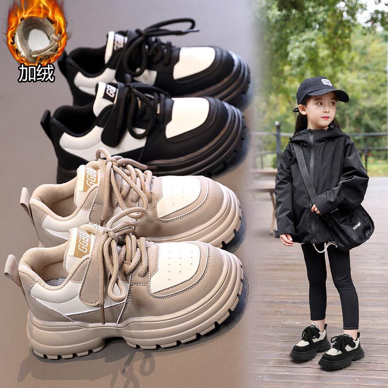 回力瑞女童加绒松糕鞋2023秋冬女宝厚底运动鞋中大童女轻便老爹鞋