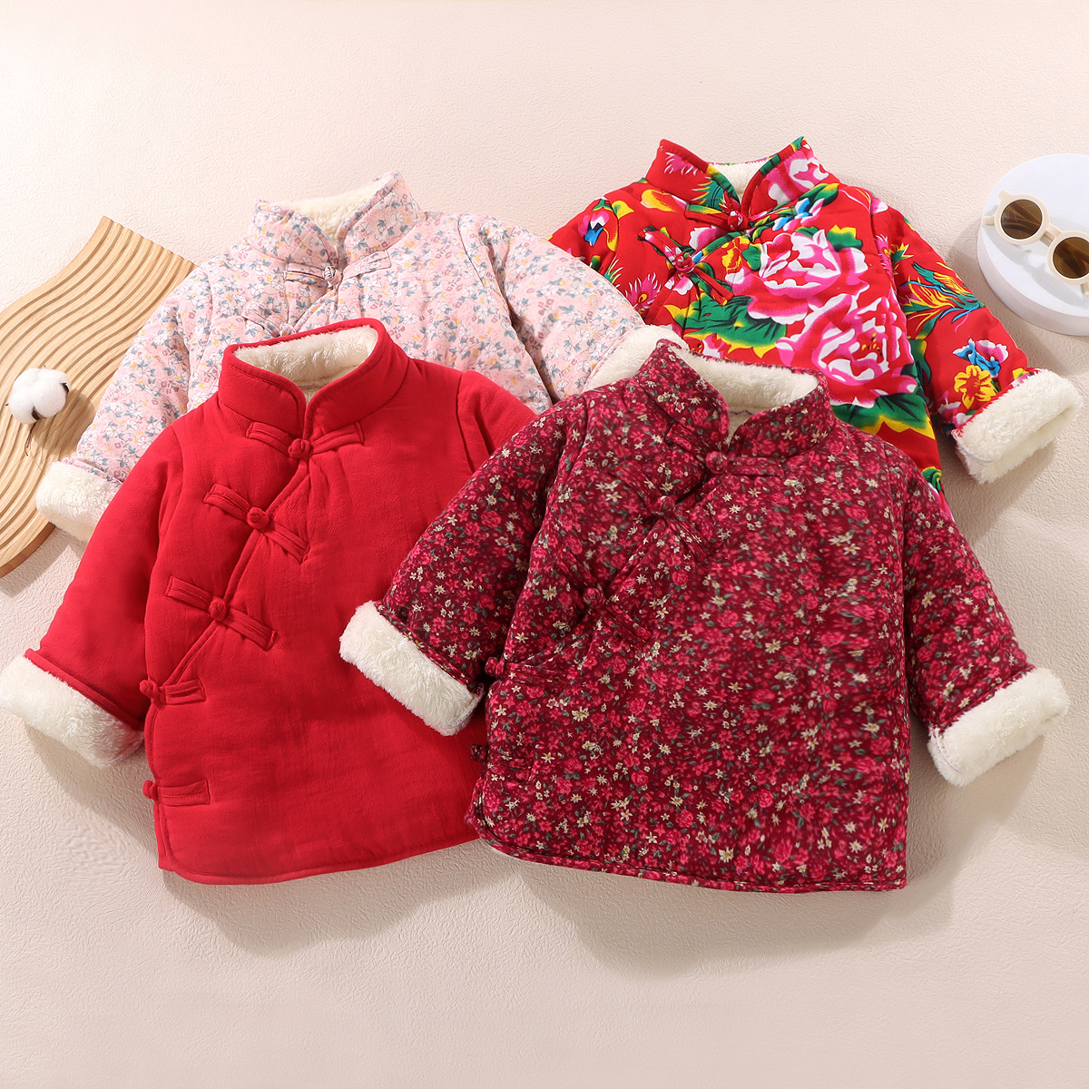 儿童中国风偏襟棉袄宝宝复古加绒加厚棉衣女童民族风喜庆拜年服