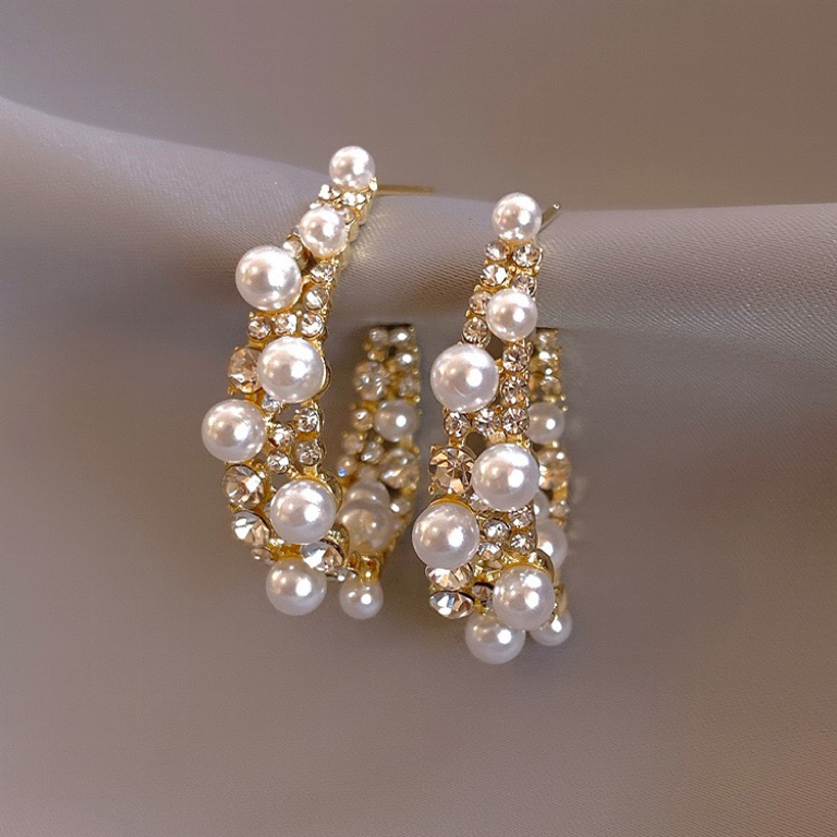 铜合金仿珍珠耳饰  E0006 韩风精致气质时尚优雅耳圈百搭小众轻奢