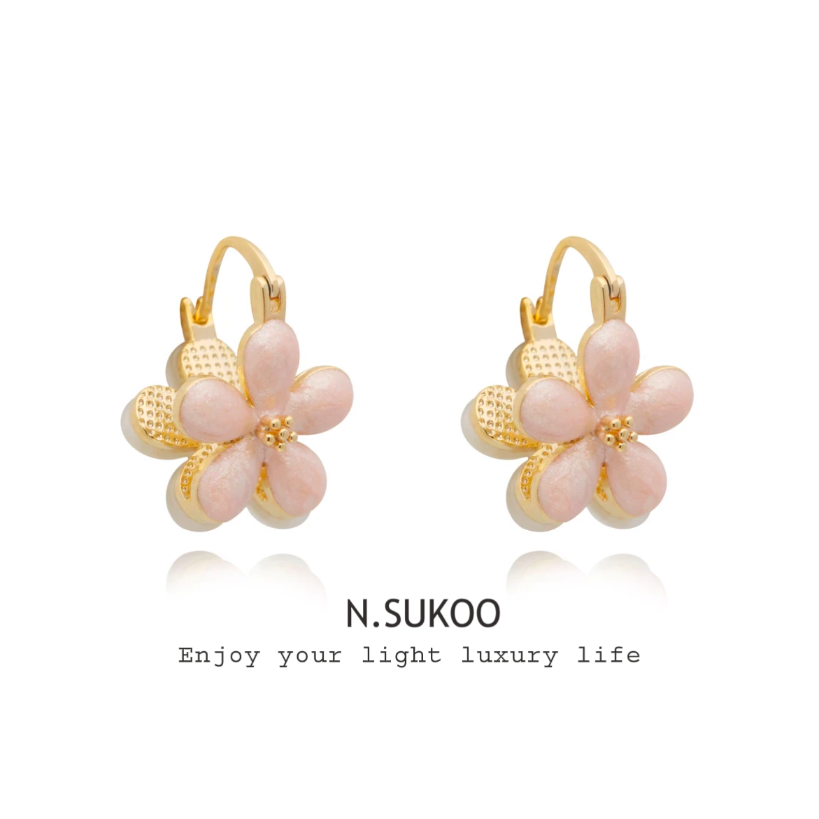 铜合金珐琅耳饰 E0007 时尚轻奢甜美气质可爱百搭樱花粉花朵耳环