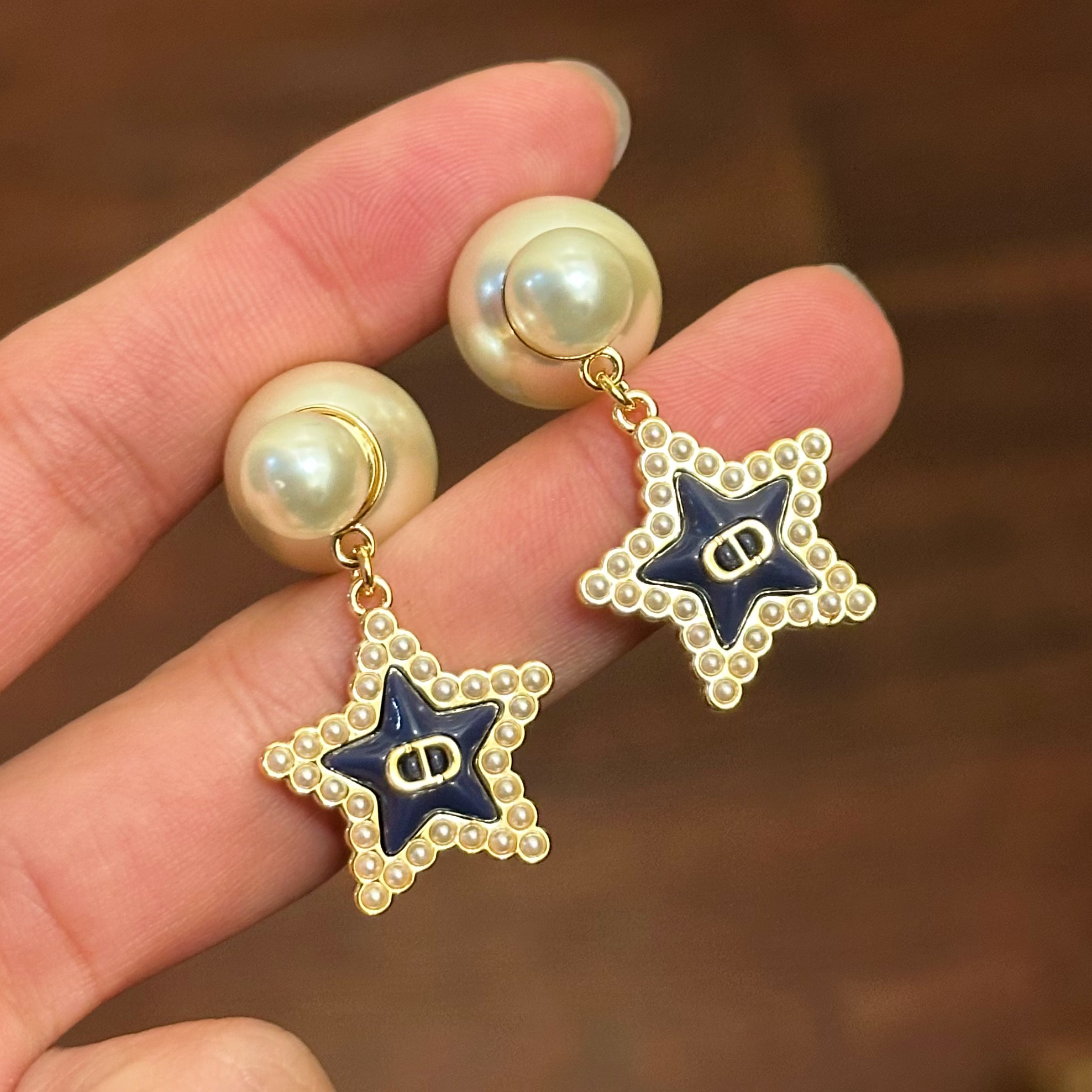 铜合金仿珍珠耳饰 E0310时尚气质韦雪同款长款五角星小众耳环