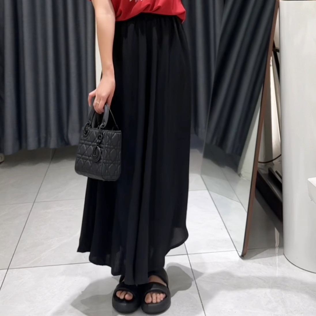 [易小慧]褶皱阔腿裙裤高腰垂感宽松休闲裤