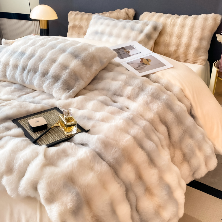 悠朵冬季高克重兔兔牛奶绒四件套加厚保暖珊瑚绒床单被套法兰绒