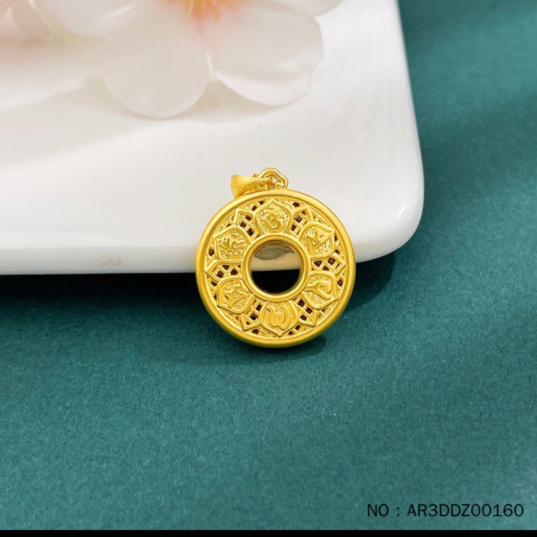点哥黄金珠宝甄选足金3D硬金六字真言平安扣吊坠