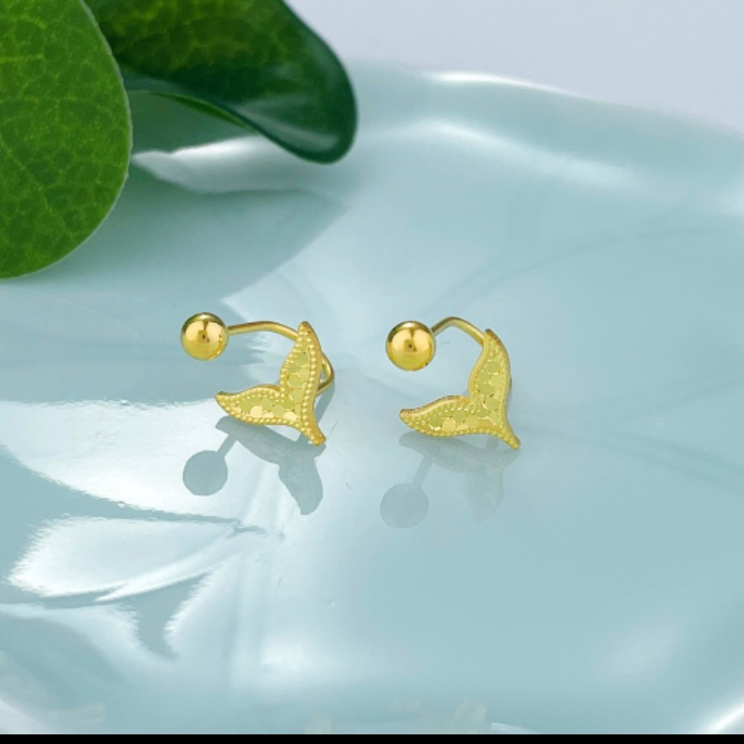 点哥黄金珠宝甄选足金尾∪形耳钉