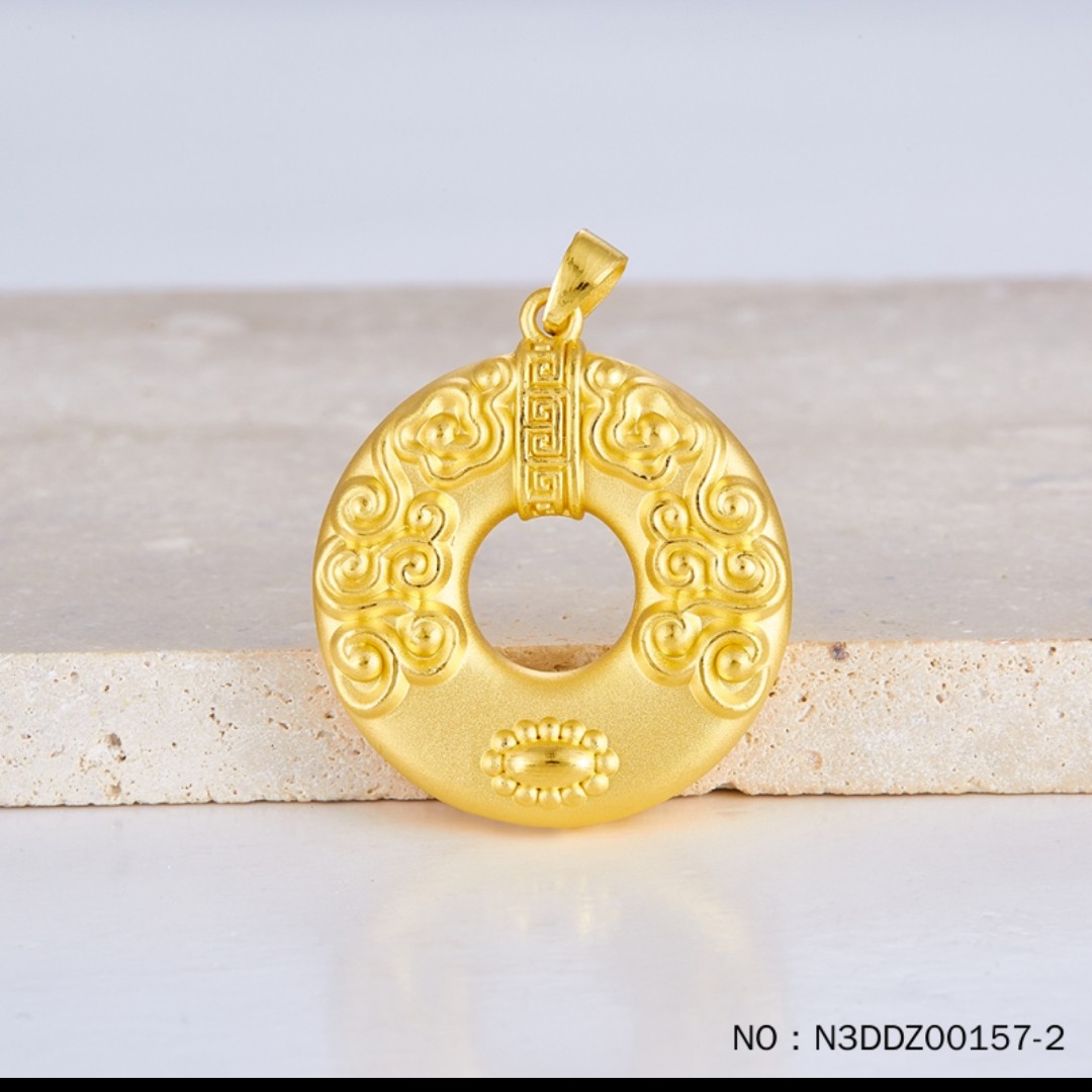 点哥黄金珠宝甄选足金3D硬金祥云平安扣吊坠