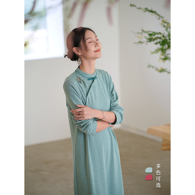 艺在原创女装 2024年春季手工绣花宽松a字裙长款新中式yc188