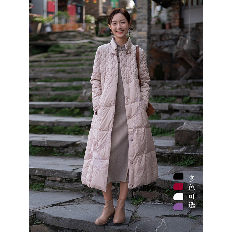 艺在秋冬季新品保暖白鸭绒长款羽绒服复古中国风显瘦外套YD295