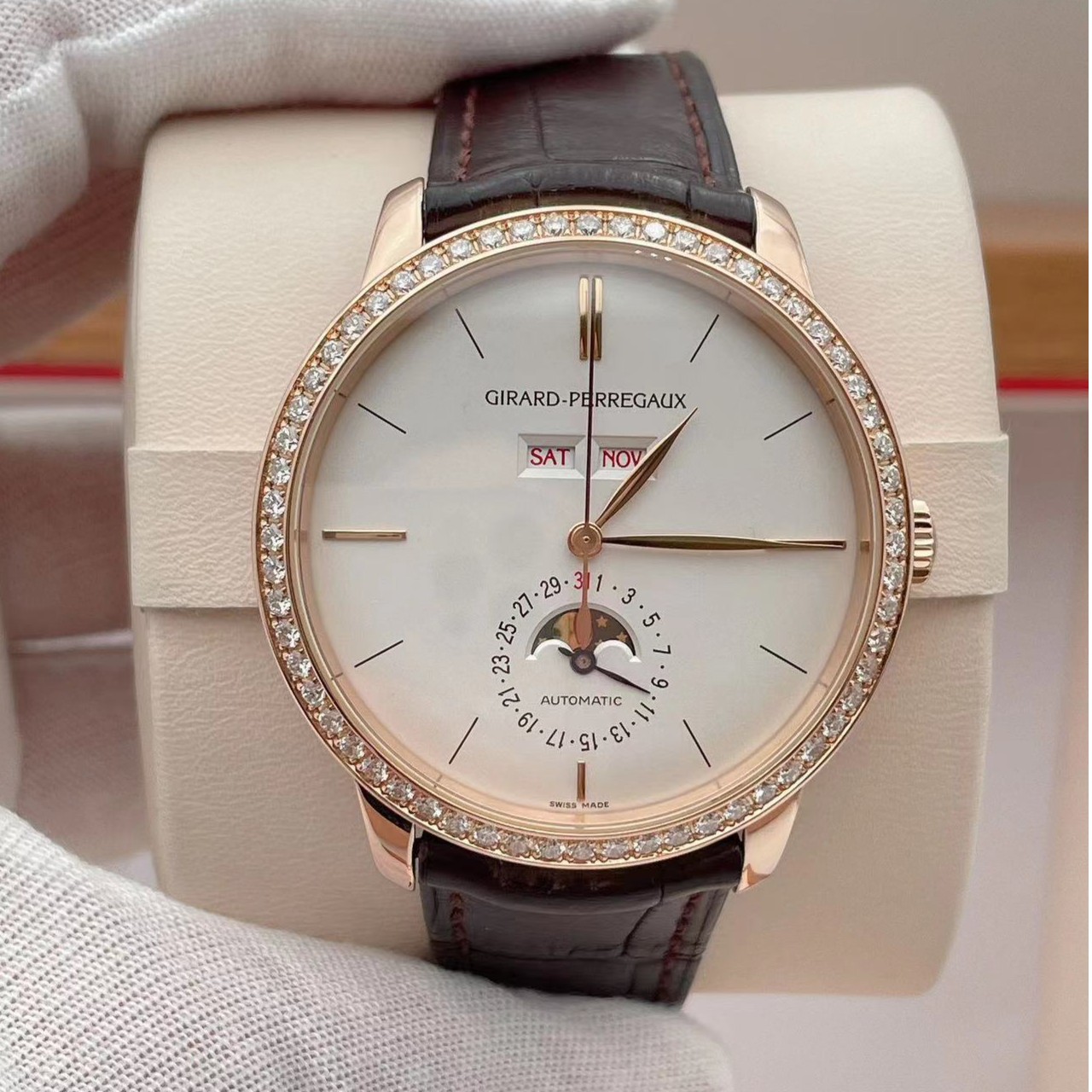 99新 Girard- Perregaux/芝柏表 芝柏玫瑰金原钻男士自动机械