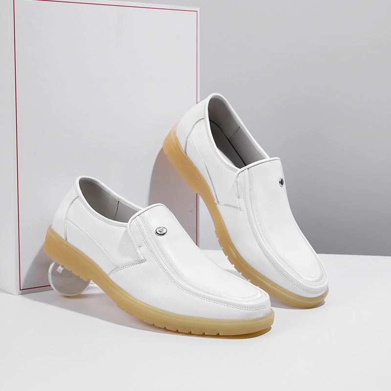 欣迎100护士鞋男鞋白色医生鞋平跟软底工作鞋休闲透气爸爸皮鞋