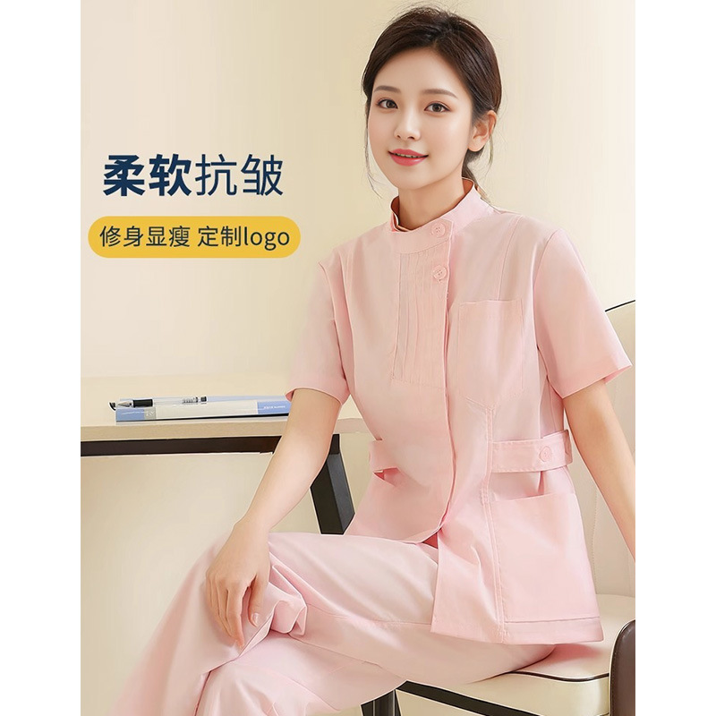 护士服分体套装女偏襟短袖长袖牙科口腔美容师夏季蓝色医护工作服