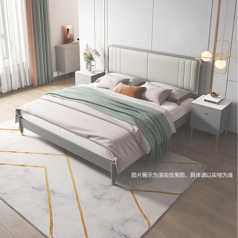 全友家居轻奢小户型简约现代双人床1.8米x2米主卧大床板式软包床