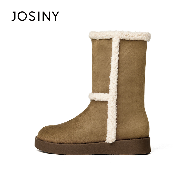 卓诗尼2025冬季新款厚底雪地靴子女款加绒平底加厚百搭461A60236