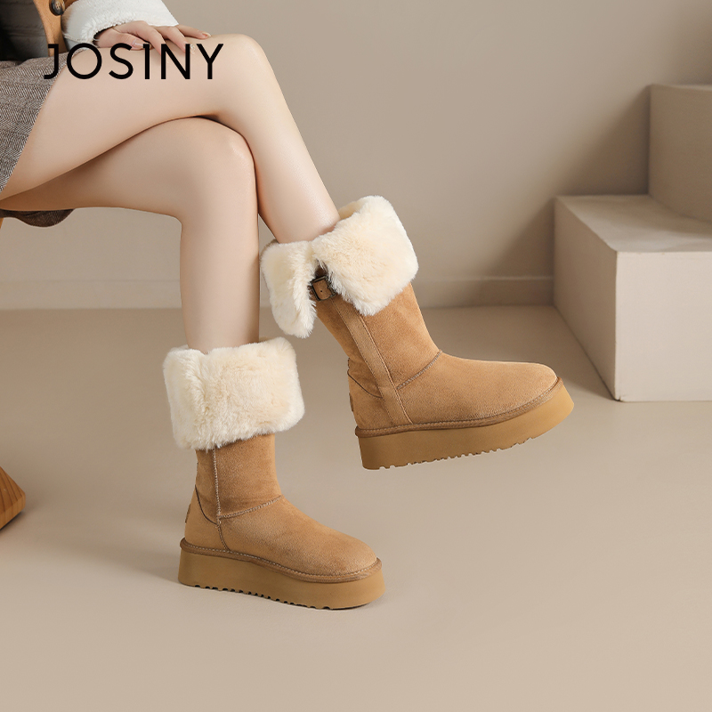 卓诗尼加绒保暖两穿雪地靴女2025秋冬新款厚底增高软底休闲棉鞋