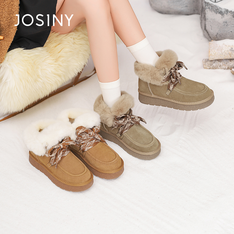 卓诗尼真皮雪地靴2025冬季新款加绒保暖软底舒适短靴463A60118