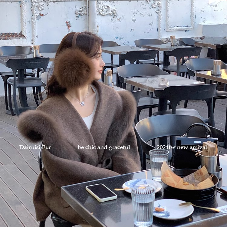 雪山大衣/中长款双面毛呢狐狸毛高级感皮草女外套冬