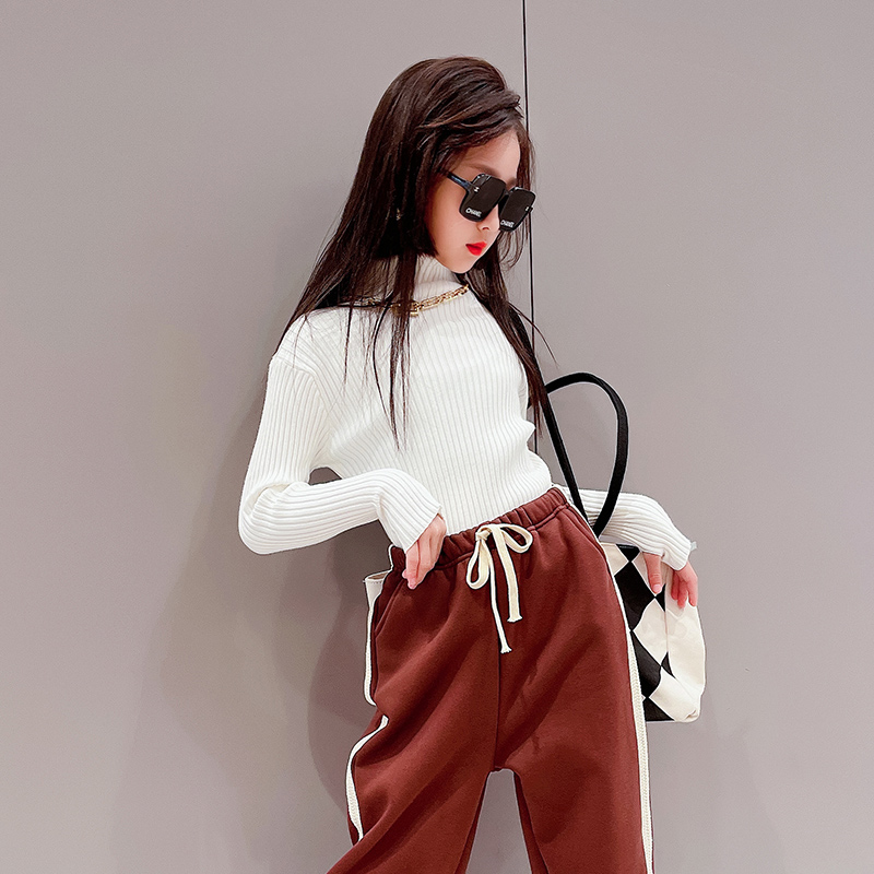 女童多色毛衣2025秋冬新款韩版洋气百搭加厚儿童针织衫高领打底衫
