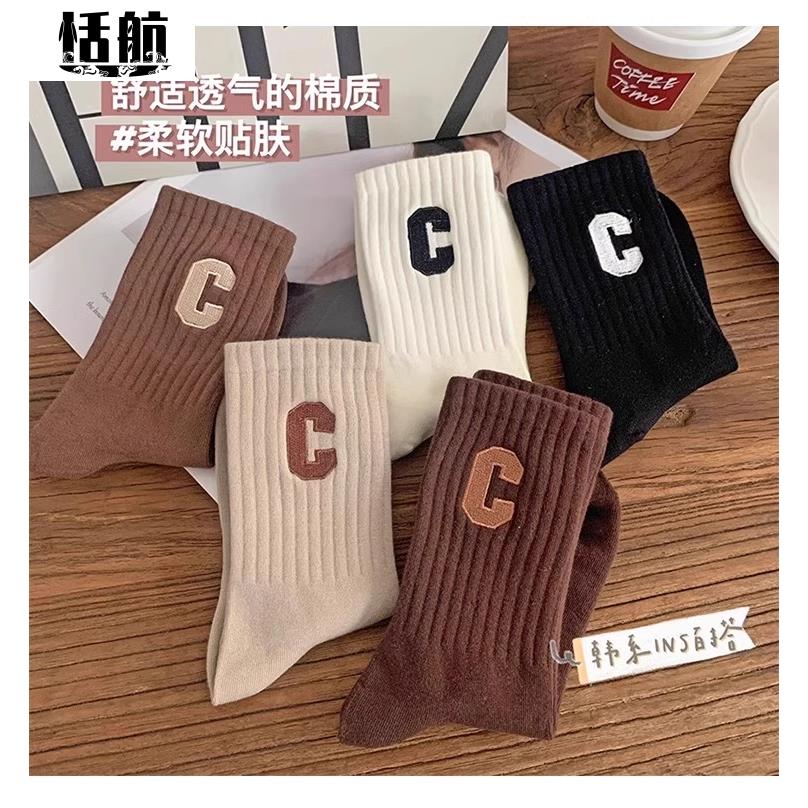 【0.01首单】字母C韩版透气中筒袜女袜袜学生运动袜秋冬款潮流袜i