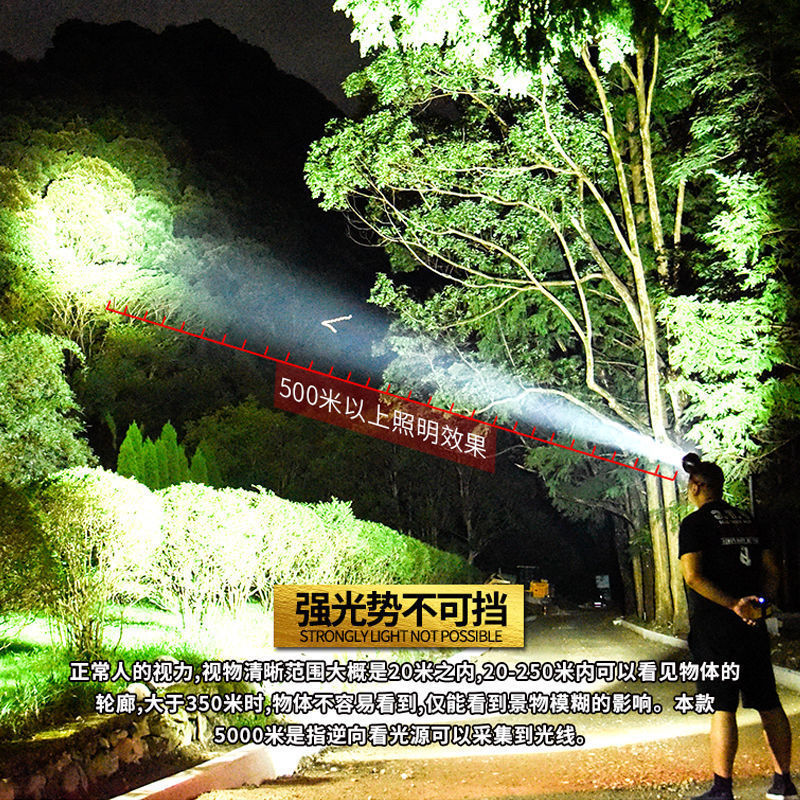 德国工艺LED头灯强光可充电户外远射3000超亮头戴式手电筒米氙气
