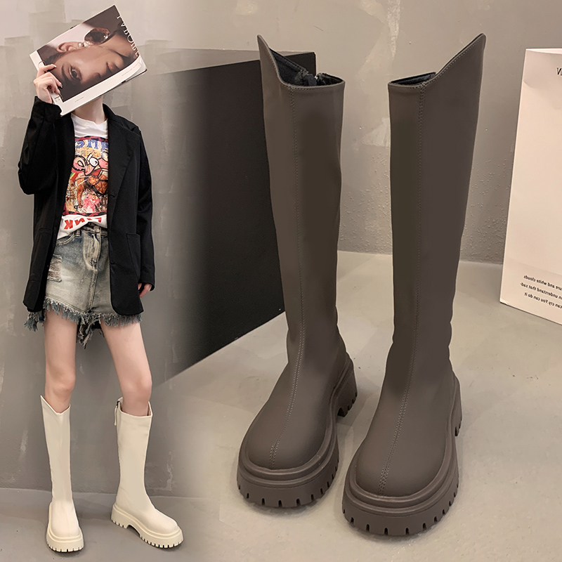 厚底长靴女2023不过膝粗腿显瘦长筒靴马丁靴高筒骑士靴