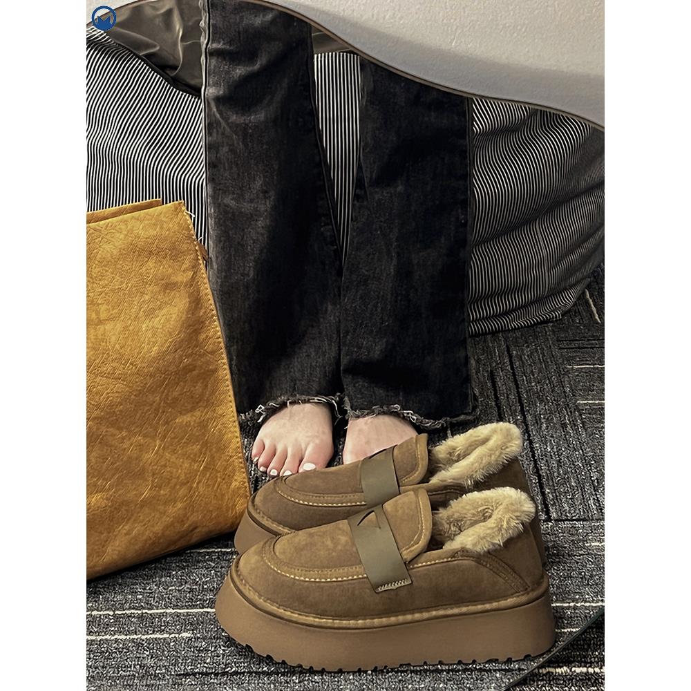 加绒厚底雪地靴女外穿2023冬季一脚蹬面包鞋保暖棉鞋女