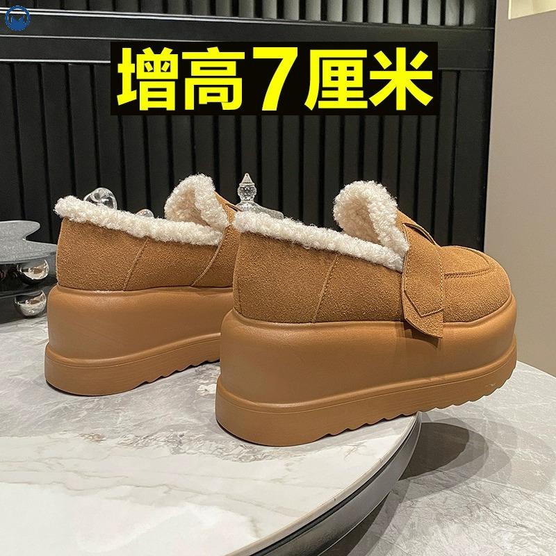 厚底雪地靴女2023款加绒松糕棉鞋小个子增高百搭面包鞋
