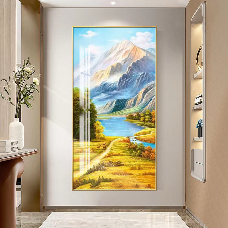 入户玄关油画风挂画欧式玄关装饰画客厅山水风景美式走廊过道挂画