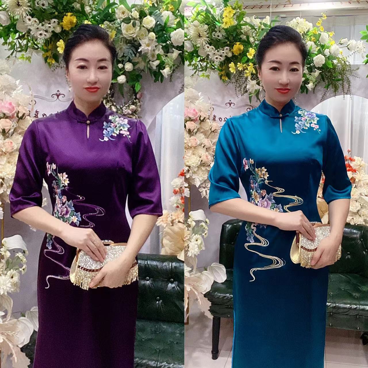 913906A5优雅端庄醋酸绣花喜妈妈婚礼旗袍