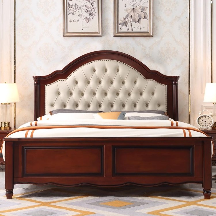 北美桃花芯H2201美式乡村实木床欧式双人位轻奢软包主卧床