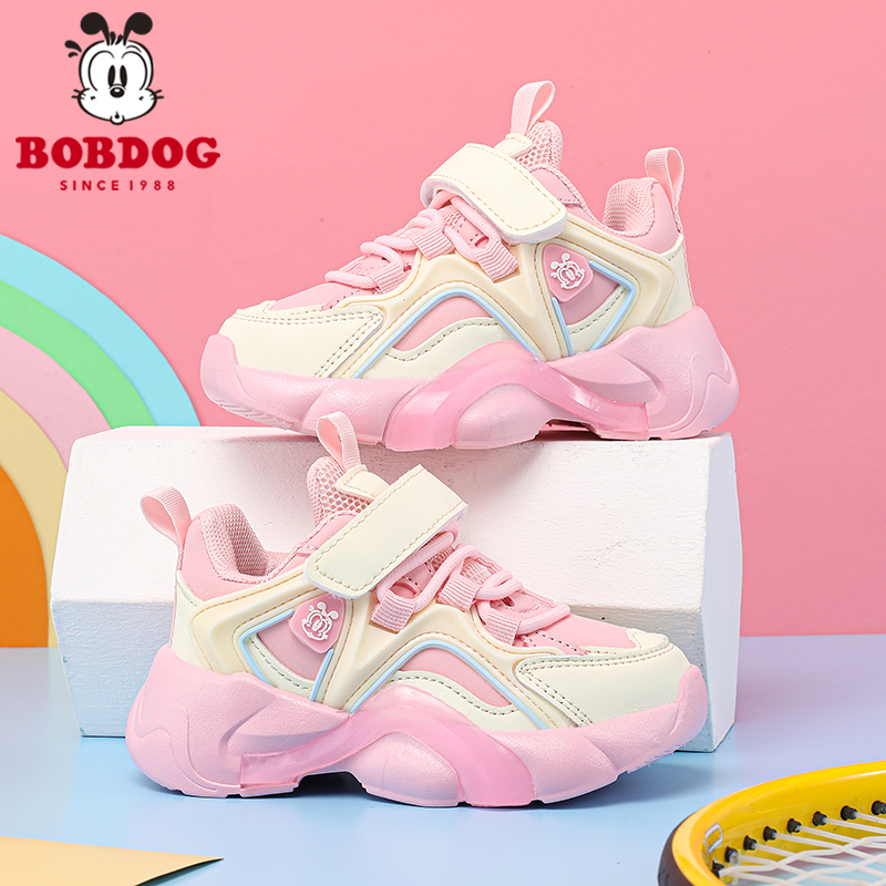 巴布豆女童运动鞋皮面加绒二棉2025秋冬新款时尚轻便软底儿童鞋子