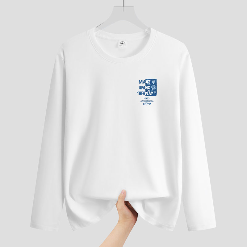 2023年纯棉长袖t恤男秋冬新款宽松打底白色上衣秋季潮牌潮流体恤