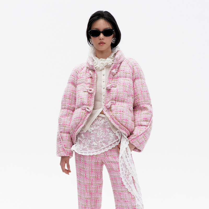 LE FAME/拉飞姆冬季粉彩粗花呢面包羽绒服外套女
