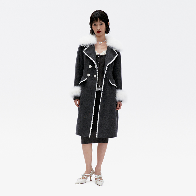 LE FAME/拉飞姆冬季长西装式廓形收腰A摆呢料大衣