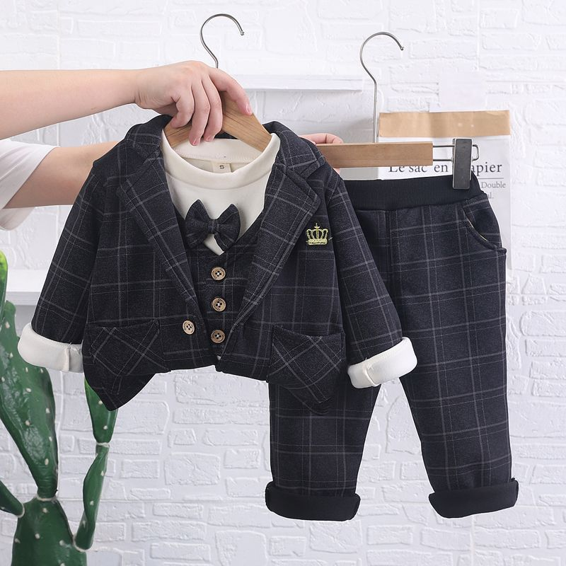 【小扬哥推荐】男童西装套装宝宝加绒加厚衣服三件套秋冬款韩版礼