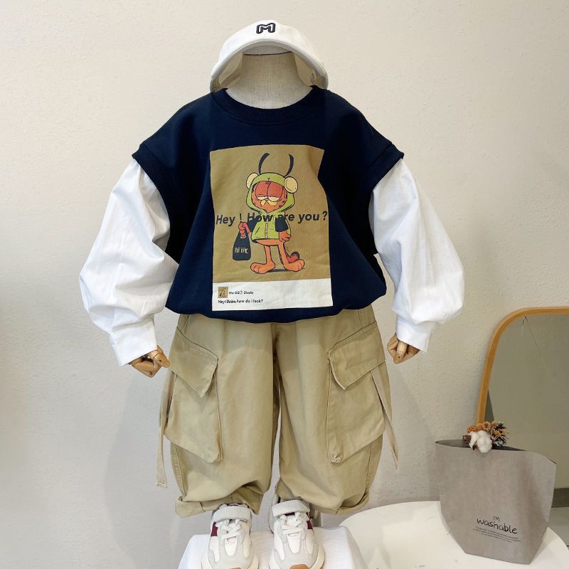儿童装男童小童套装2023韩范新款秋季洋气帅气时髦酷帅两件套潮衣